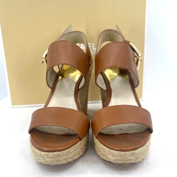 Michael Kors Poesy Wedge Sandals in Luggage Brown Women's 6 M - Picture 5 of 9